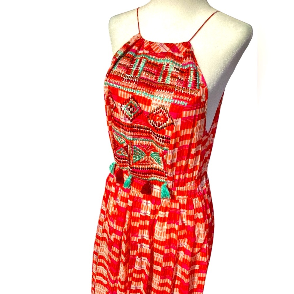 Fuchsia Christophe Sauvât Maxi Dress with Floral Embroidery embroidered chest